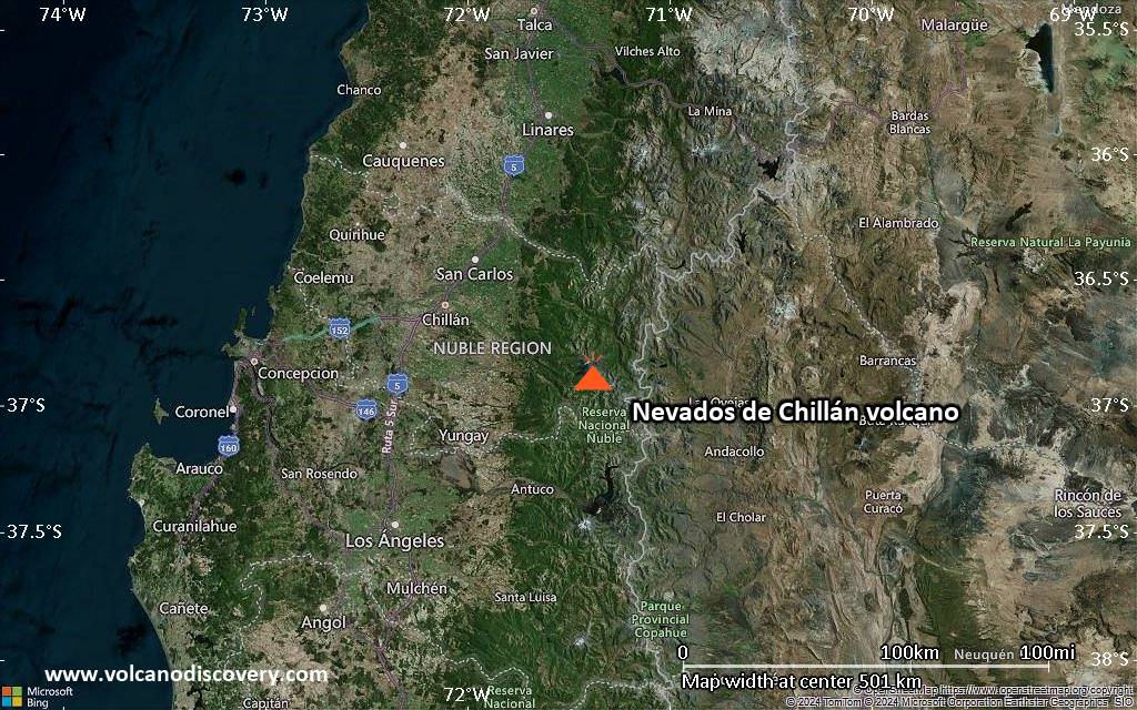 Satellite/aerial-type map of Nevados de Chillán volcano (local scale large)