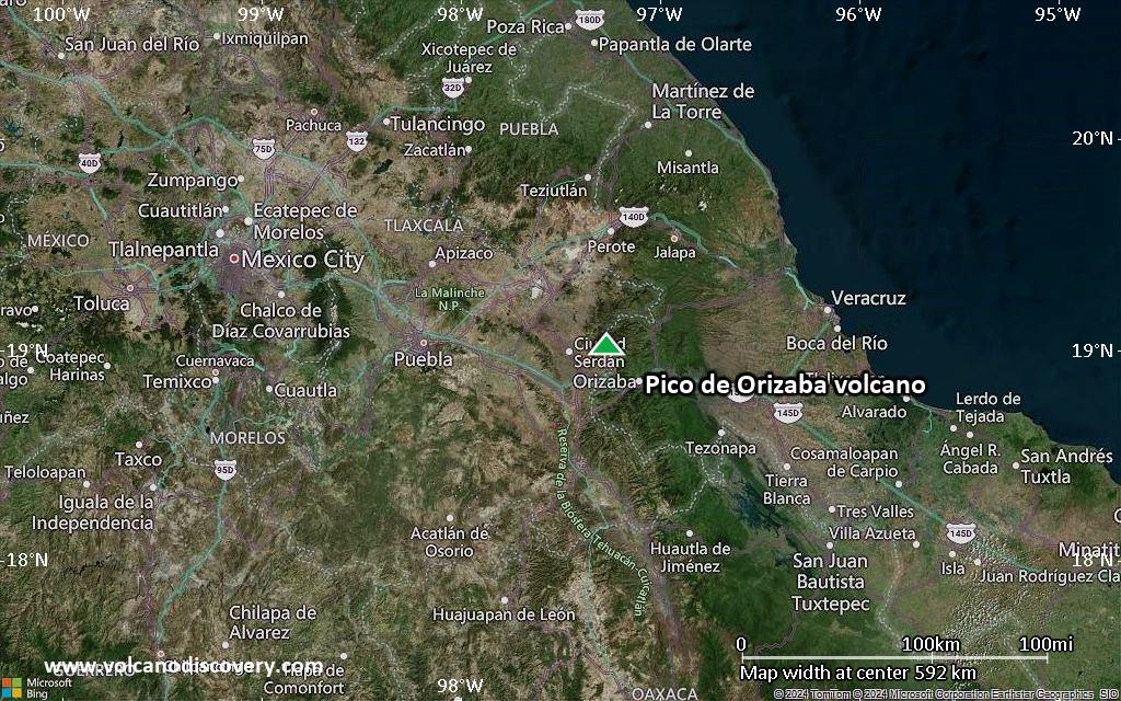 Satellite/aerial-type map of Pico de Orizaba volcano (local scale large)