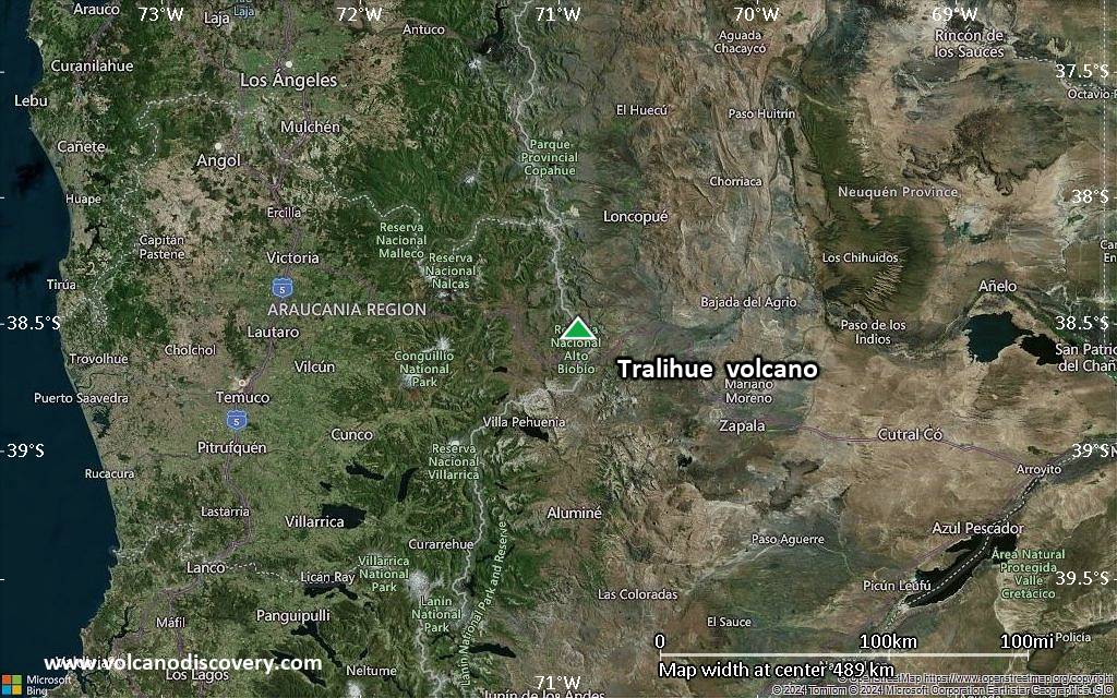 Satellite/aerial-type map of Tralihue volcano (local scale large)