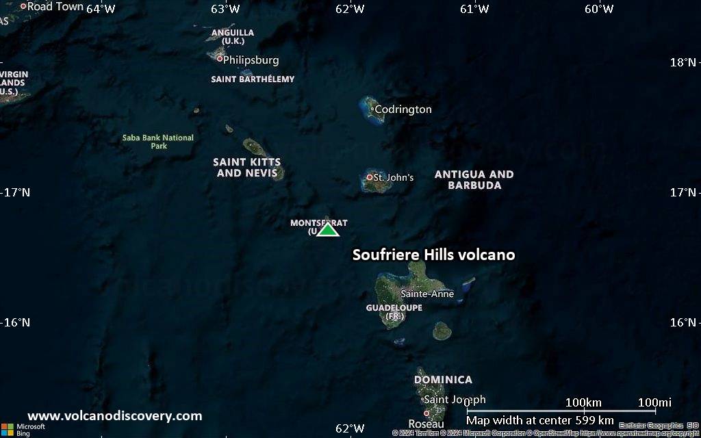 Satellite/aerial-type map of Soufriere Hills volcano (local scale large)