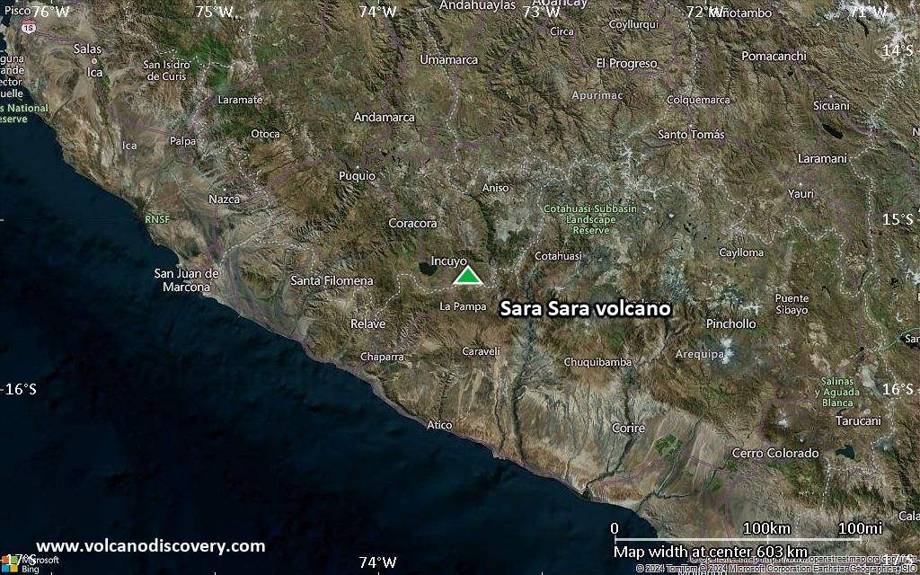 Satellite/aerial-type map of Sara Sara volcano (local scale large)
