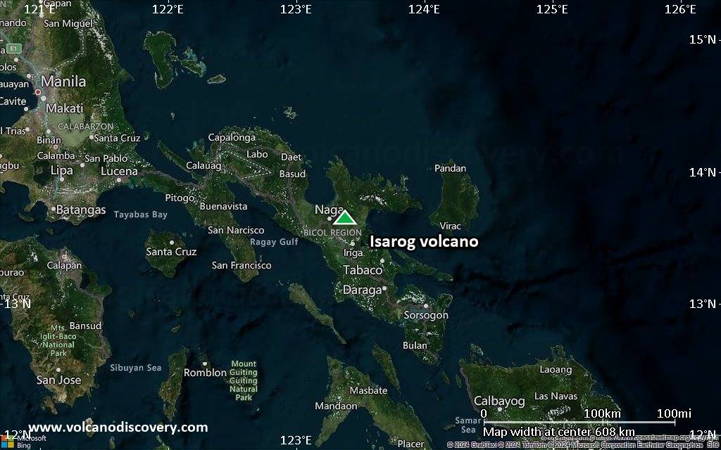 Satellite/aerial-type map of Isarog volcano (local scale large)