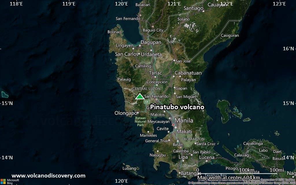 Satellite/aerial-type map of Pinatubo volcano (local scale large)
