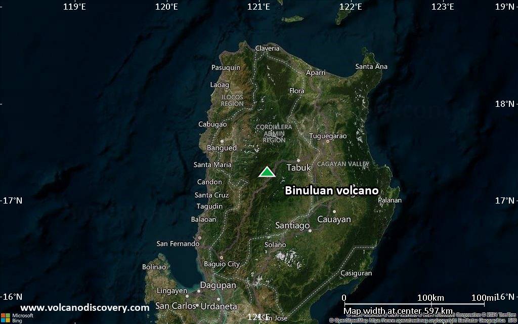 Satellite/aerial-type map of Binuluan volcano (local scale large)