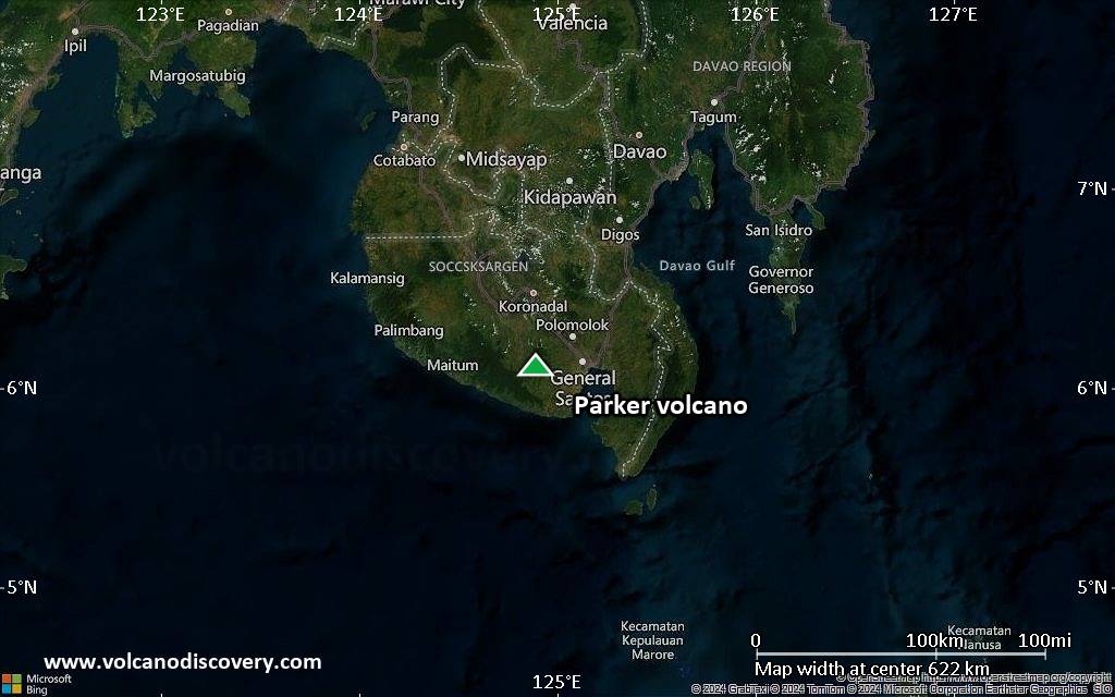 Satellite/aerial-type map of Parker volcano (local scale large)