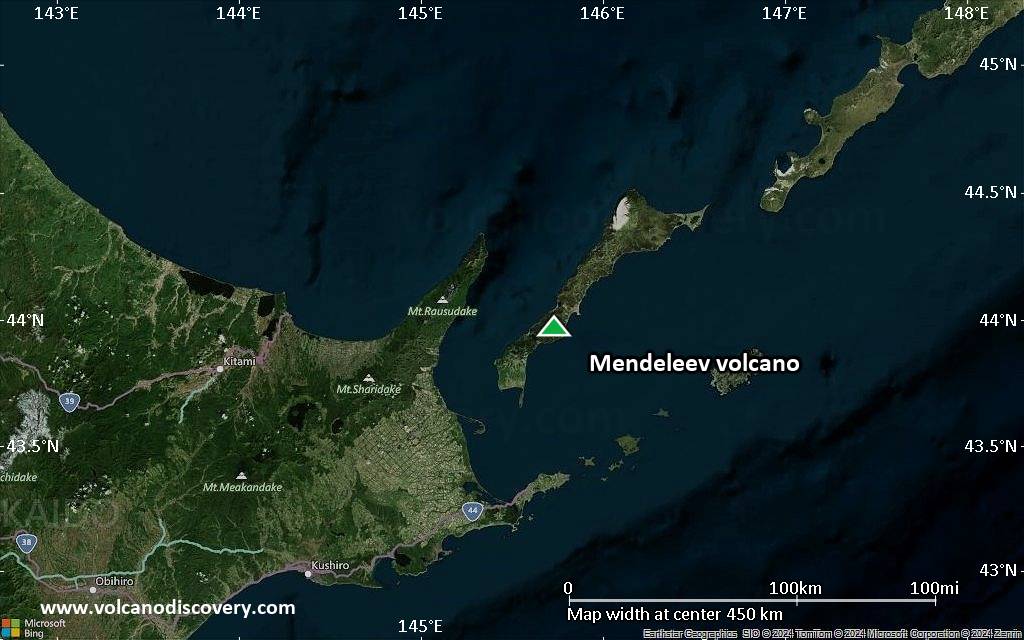 Satellite/aerial-type map of Mendeleev volcano (local scale large)