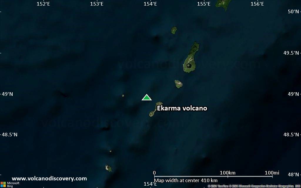 Satellite/aerial-type map of Ekarma volcano (local scale large)