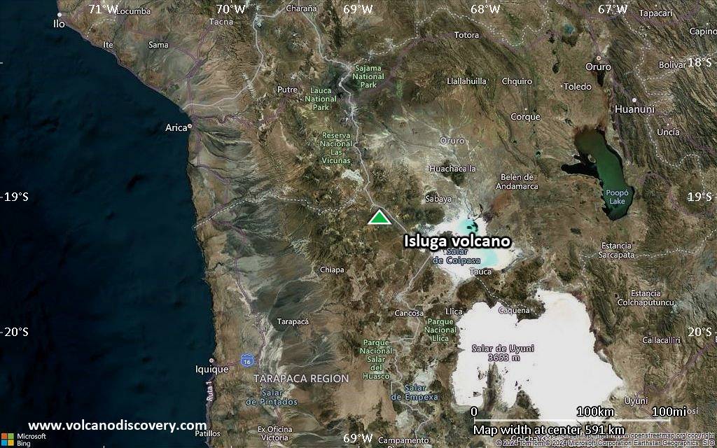 Satellite/aerial-type map of Isluga volcano (local scale large)