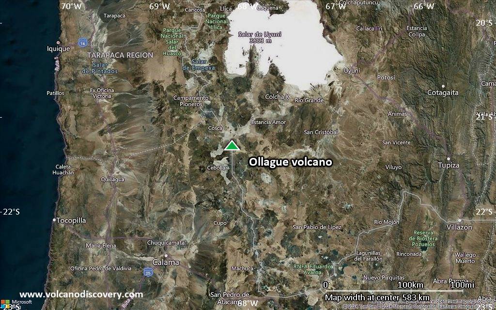 Satellite/aerial-type map of Ollague volcano (local scale large)