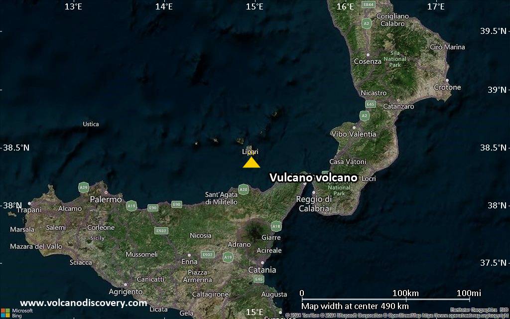 Satellite/aerial-type map of Vulcano volcano (local scale large)