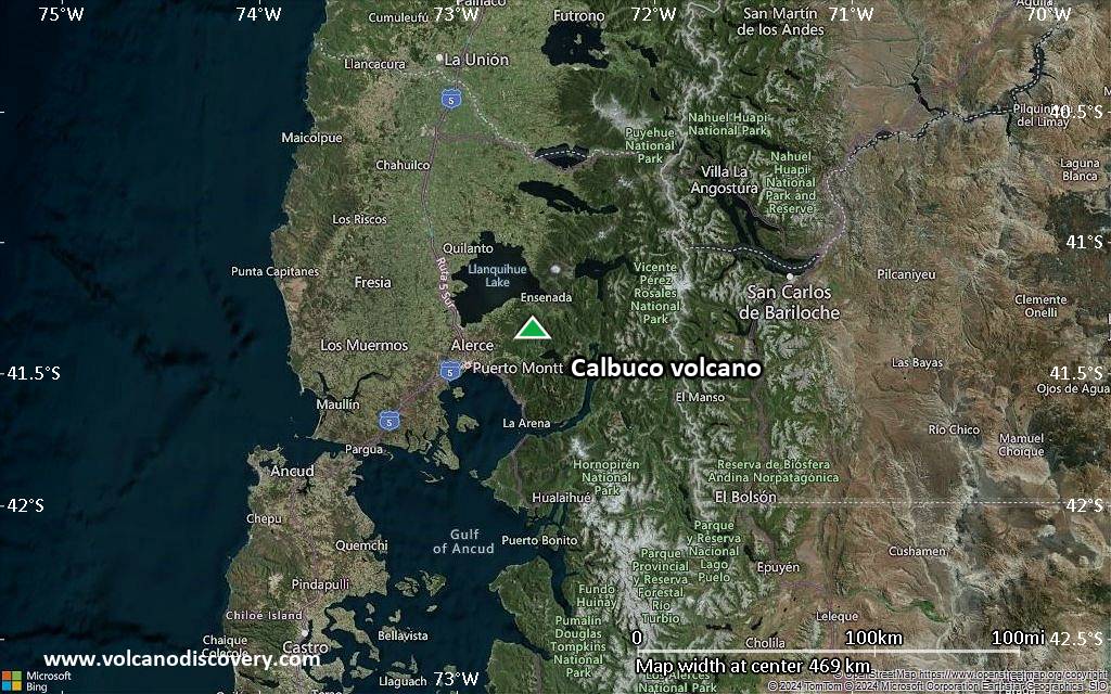 Satellite/aerial-type map of Calbuco volcano (local scale large)