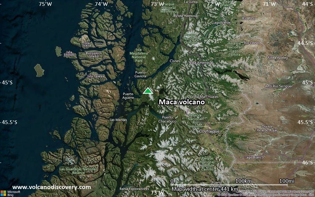 Satellite/aerial-type map of Maca volcano (local scale large)