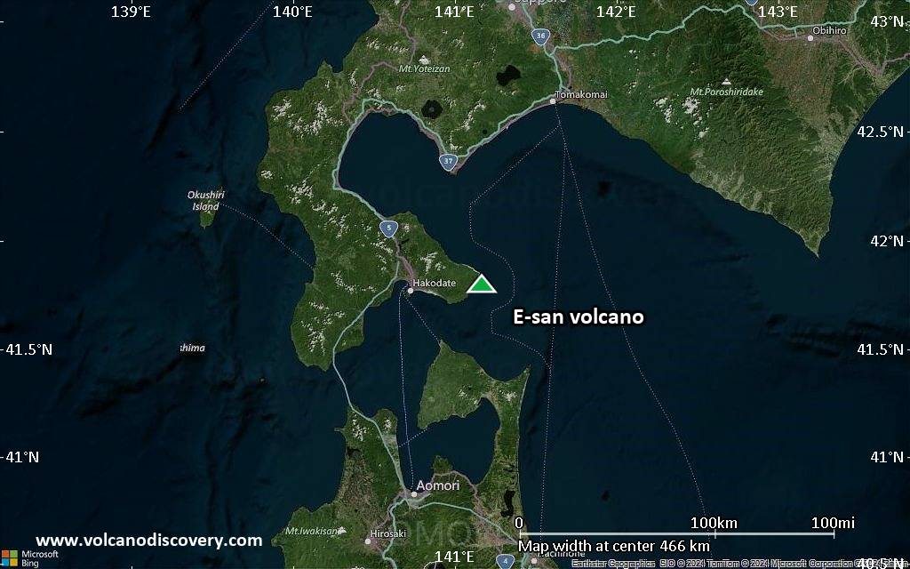 Satellite/aerial-type map of E-san volcano (local scale large)