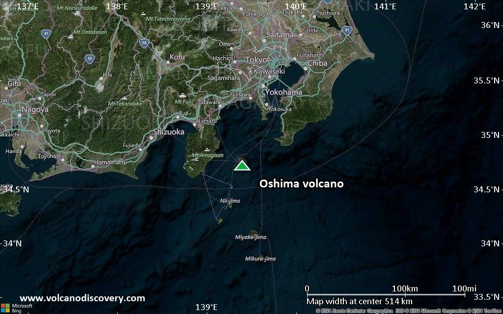 Satellite/aerial-type map of Oshima volcano (local scale large)