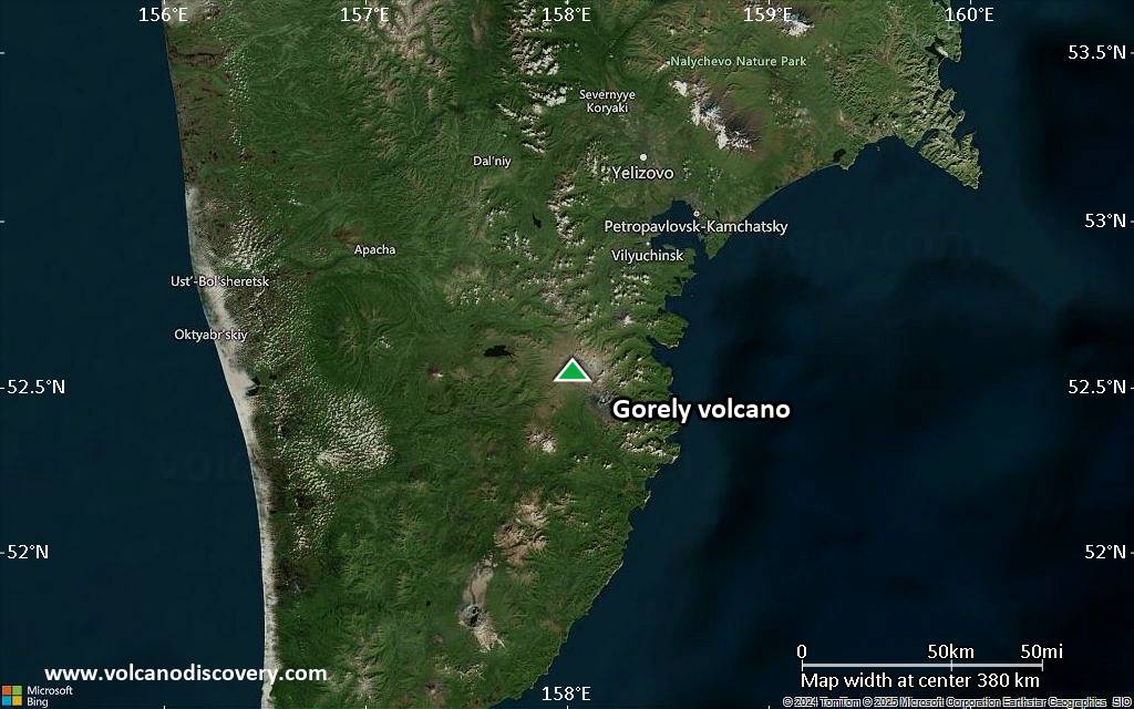 Satellite/aerial-type map of Gorely volcano (local scale large)