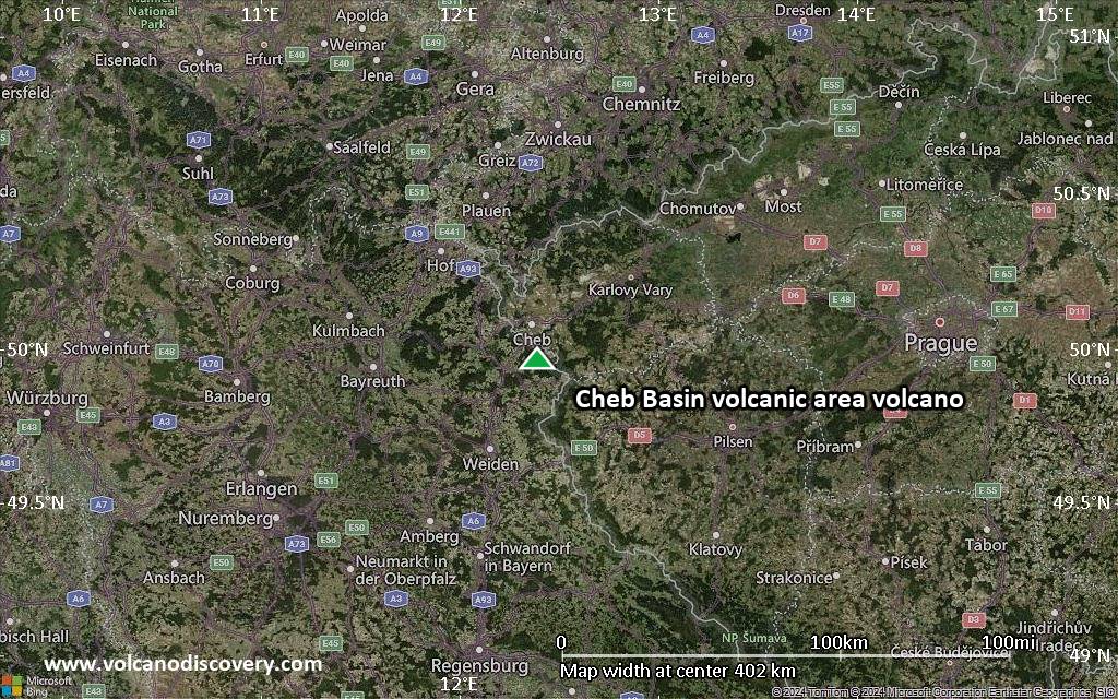 Satellite/aerial-type map of Cheb Basin volcanic area volcano (local scale large)