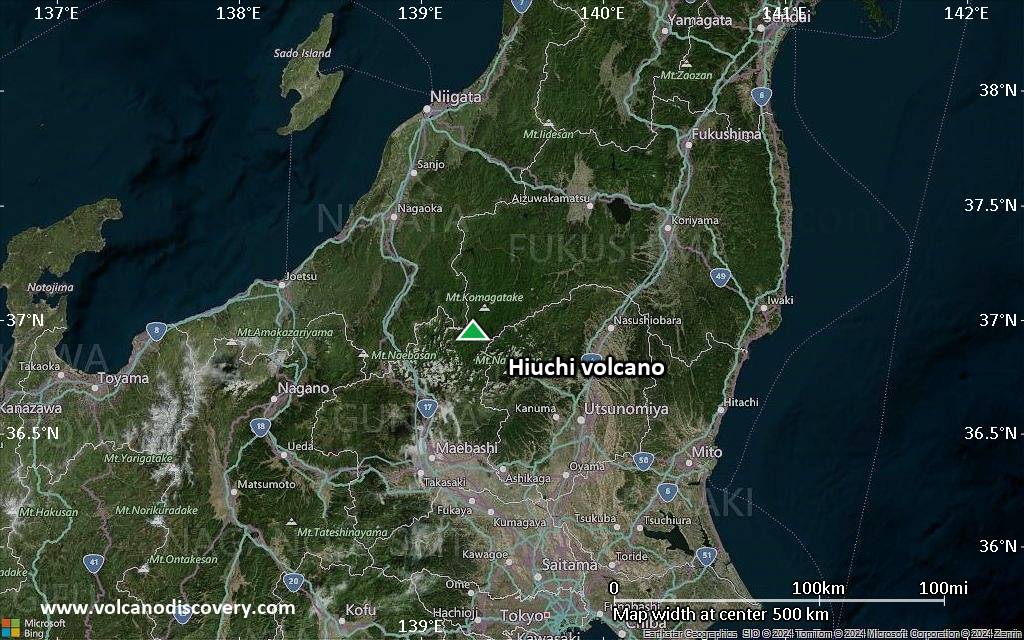 Satellite/aerial-type map of Hiuchi volcano (local scale large)