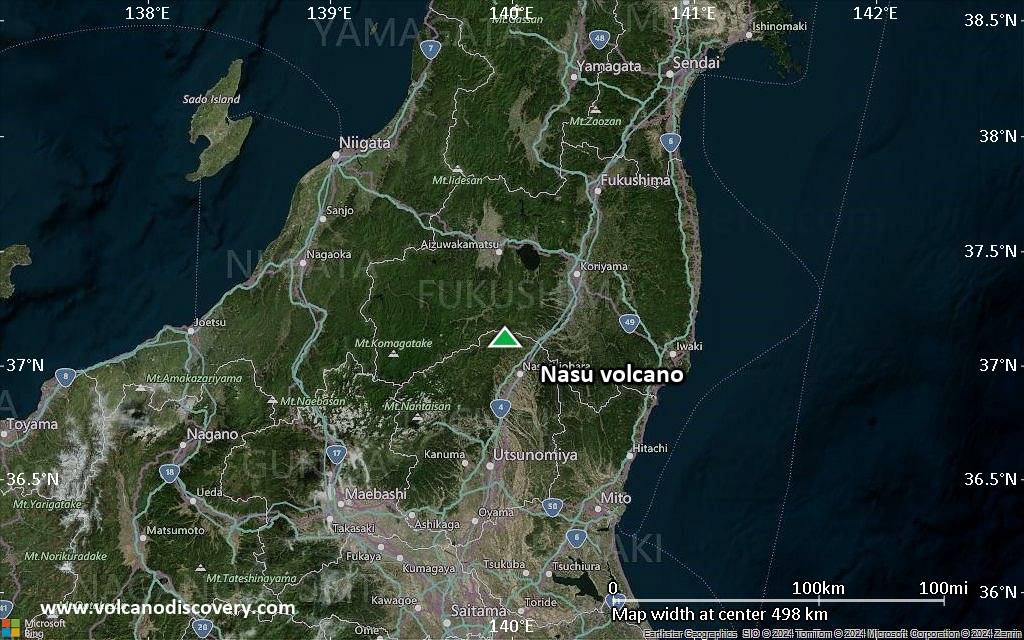 Satellite/aerial-type map of Nasu volcano (local scale large)