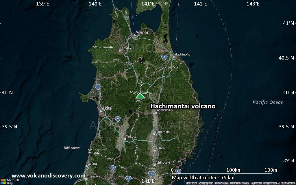 Satellite/aerial-type map of Hachimantai volcano (local scale large)