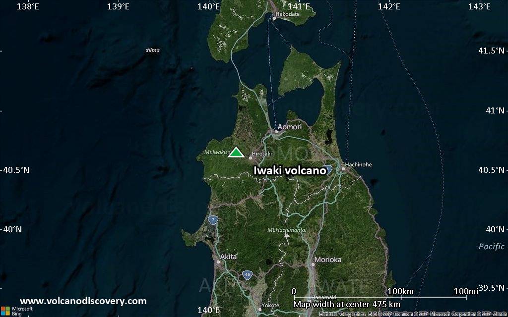 Satellite/aerial-type map of Iwaki volcano (local scale large)