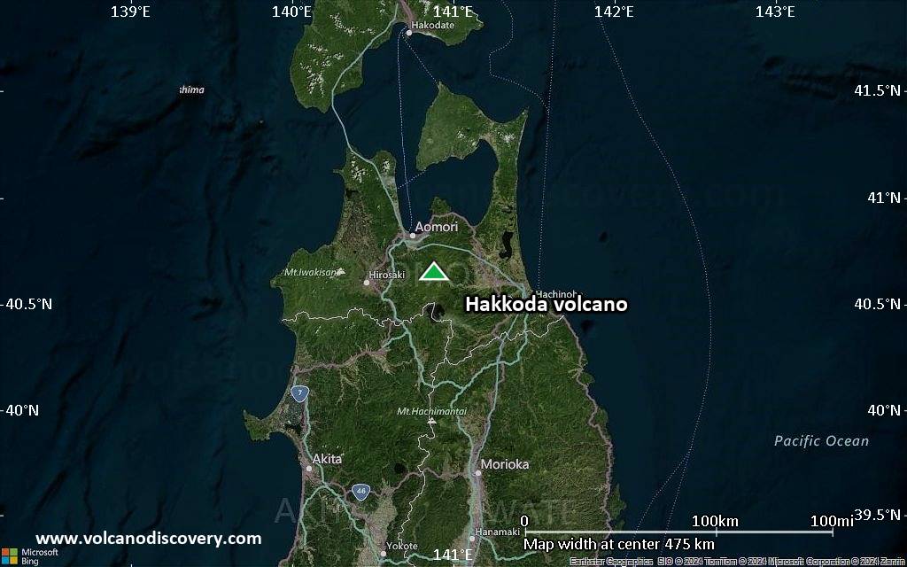 Satellite/aerial-type map of Hakkoda volcano (local scale large)