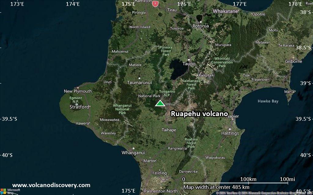 Satellite/aerial-type map of Ruapehu volcano (local scale large)