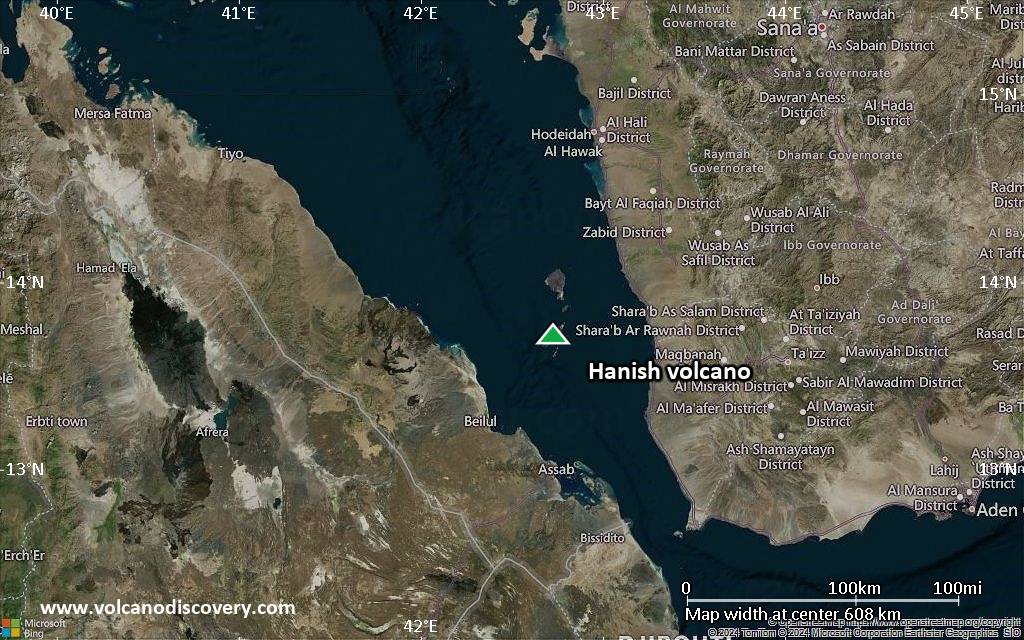 Satellite/aerial-type map of Hanish volcano (local scale large)