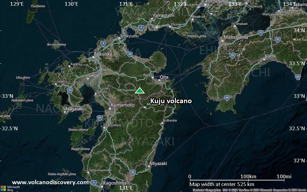 Satellite/aerial-type map of Kuju volcano (local scale large)
