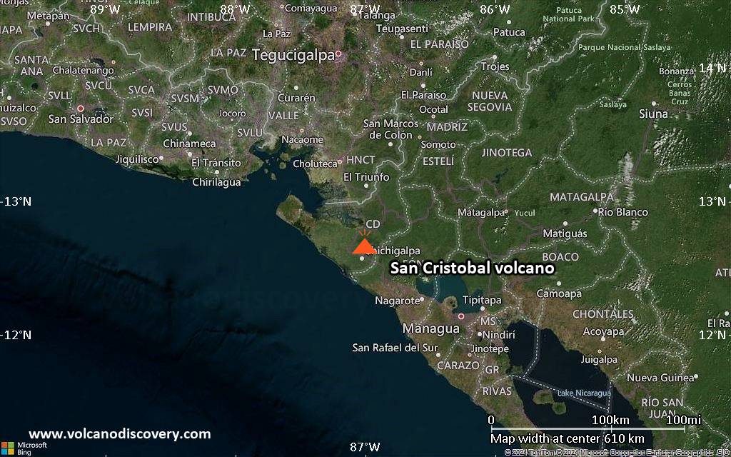 Satellite/aerial-type map of San Cristobal volcano (local scale large)