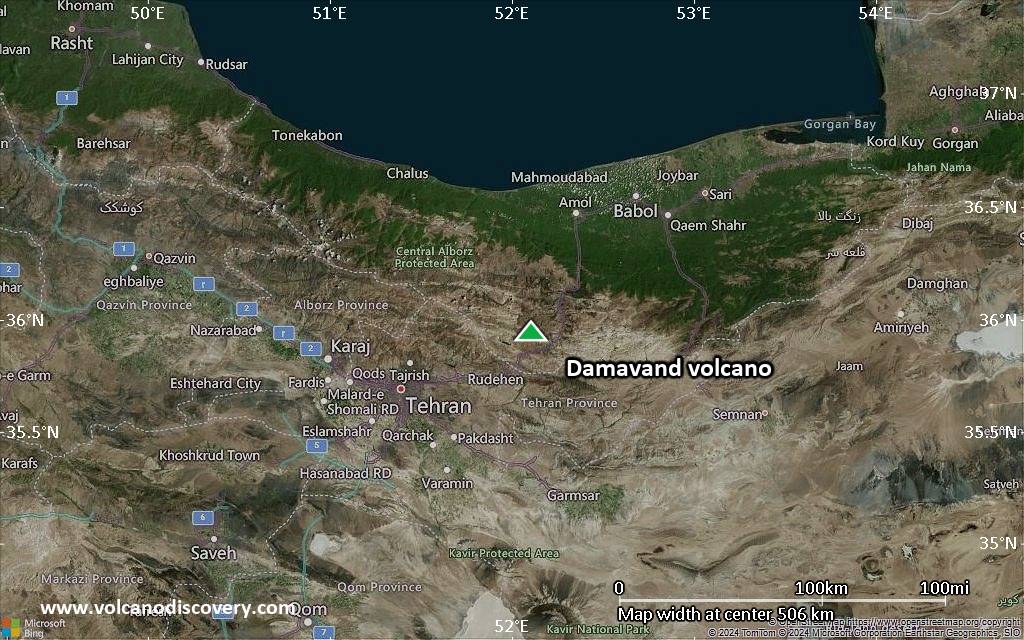 Satellite/aerial-type map of Damavand volcano (local scale large)