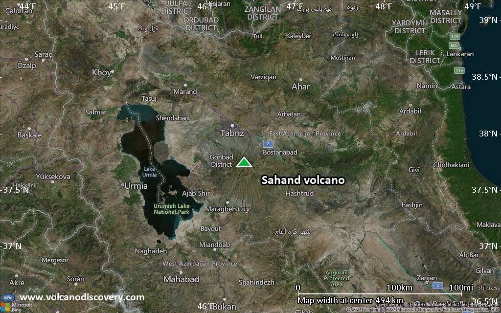 Satellite/aerial-type map of Sahand volcano (local scale large)