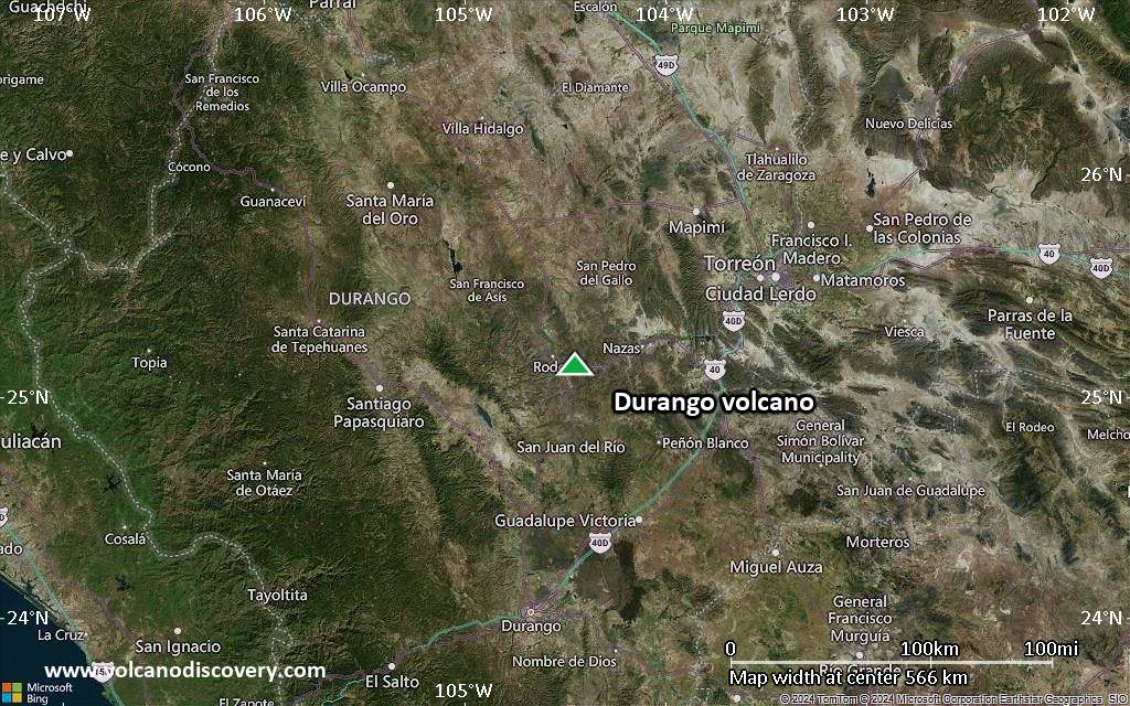 Satellite/aerial-type map of Durango volcano (local scale large)