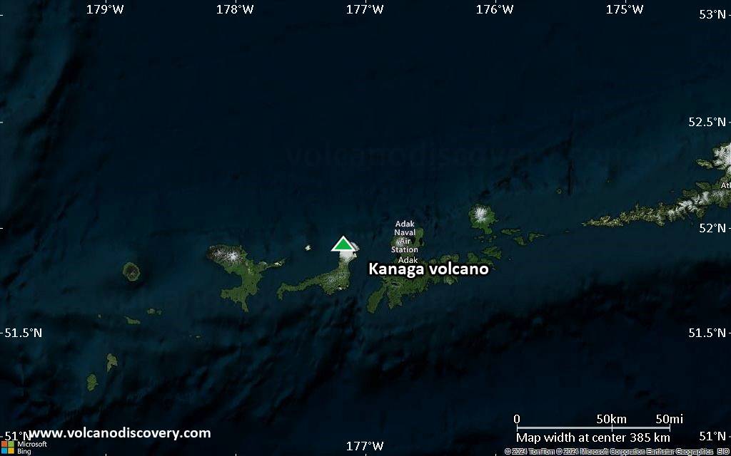 Satellite/aerial-type map of Kanaga volcano (local scale large)