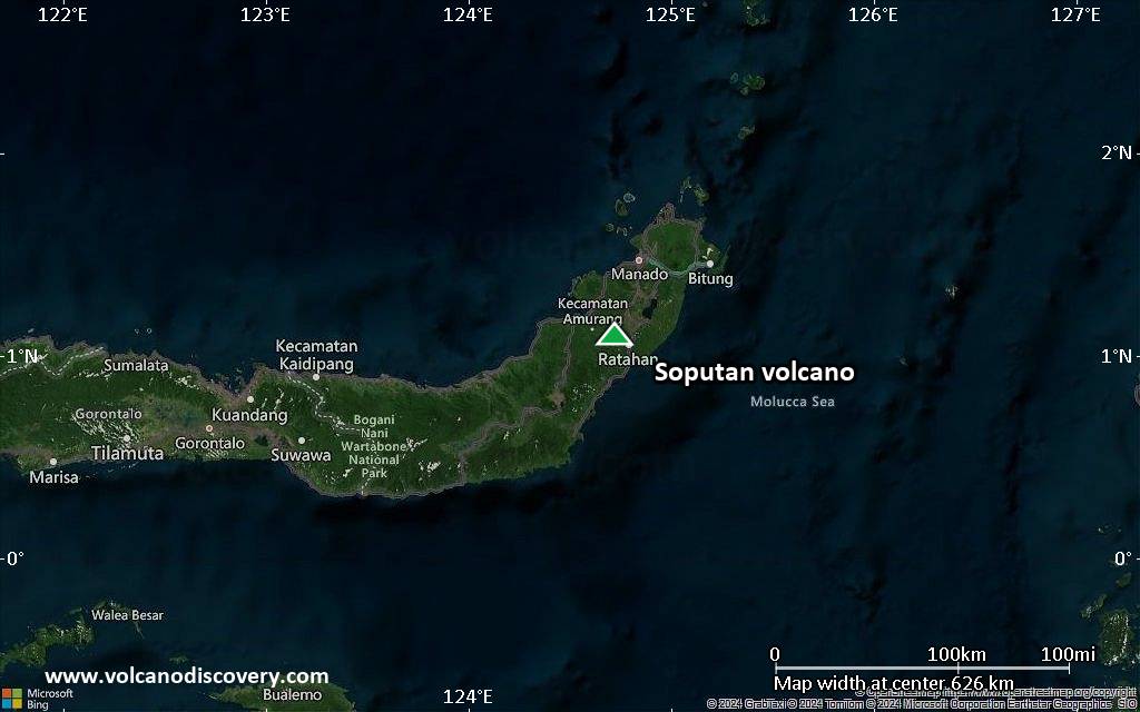 Satellite/aerial-type map of Soputan volcano (local scale large)