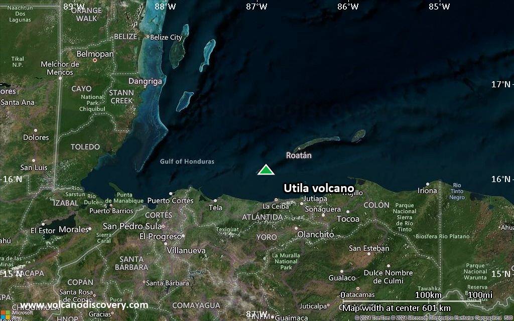 Satellite/aerial-type map of Utila volcano (local scale large)