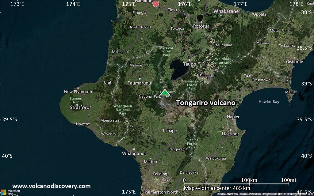 Satellite/aerial-type map of Tongariro volcano (local scale large)