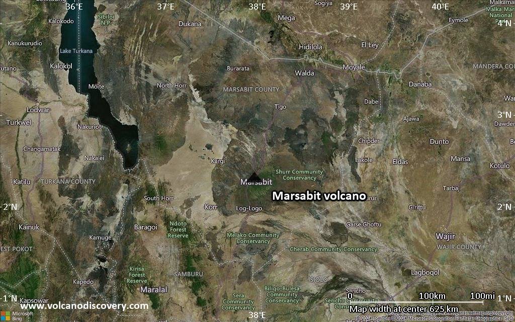 Satellite/aerial-type map of Marsabit volcano (local scale large)