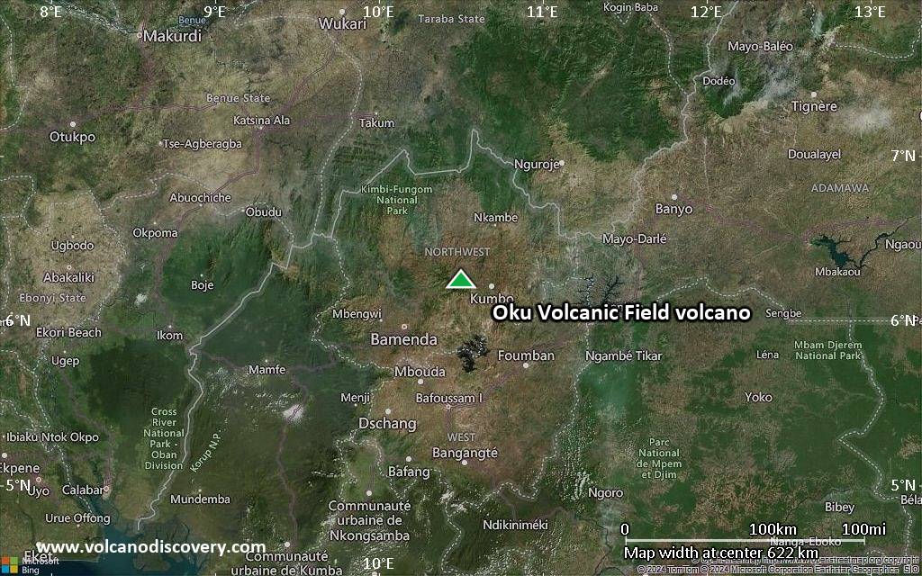 Satellite/aerial-type map of Oku Volcanic Field volcano (local scale large)
