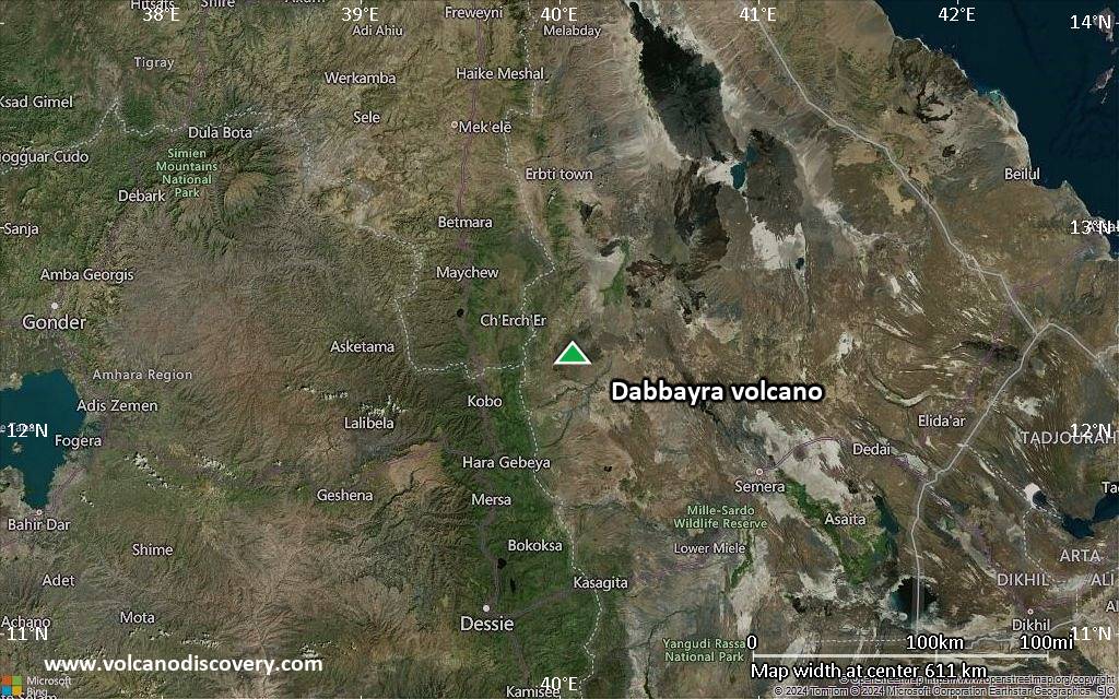 Satellite/aerial-type map of Dabbayra volcano (local scale large)