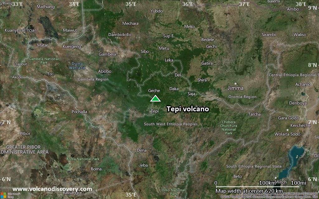 Satellite/aerial-type map of Tepi volcano (local scale large)