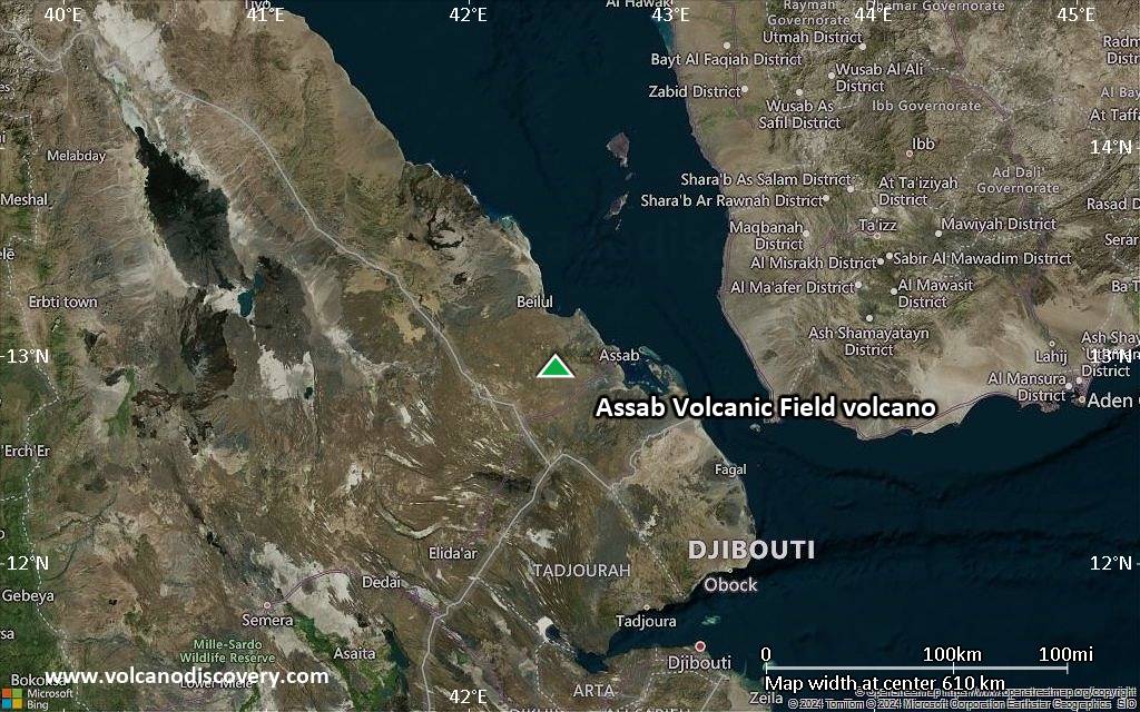 Satellite/aerial-type map of Assab Volcanic Field volcano (local scale large)