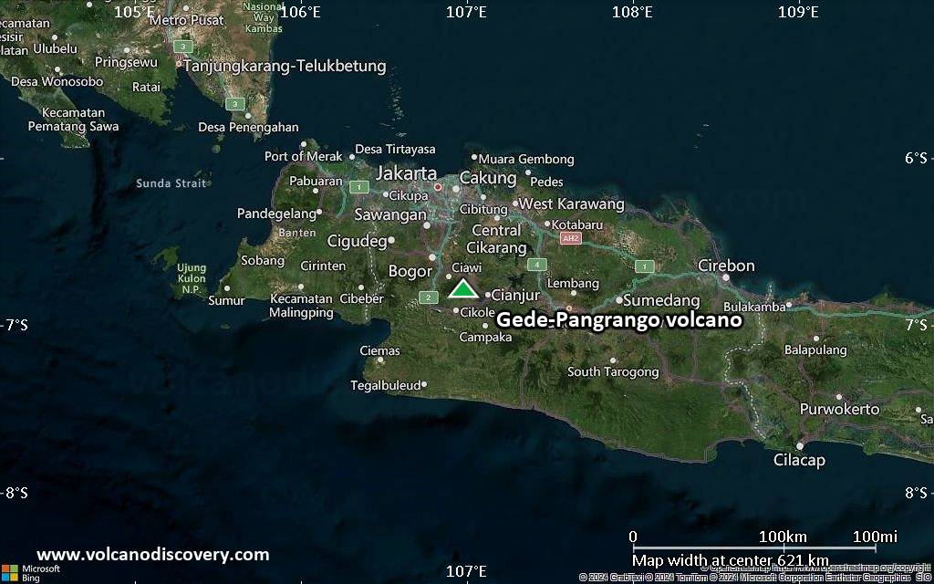 Satellite/aerial-type map of Gede-Pangrango volcano (local scale large)