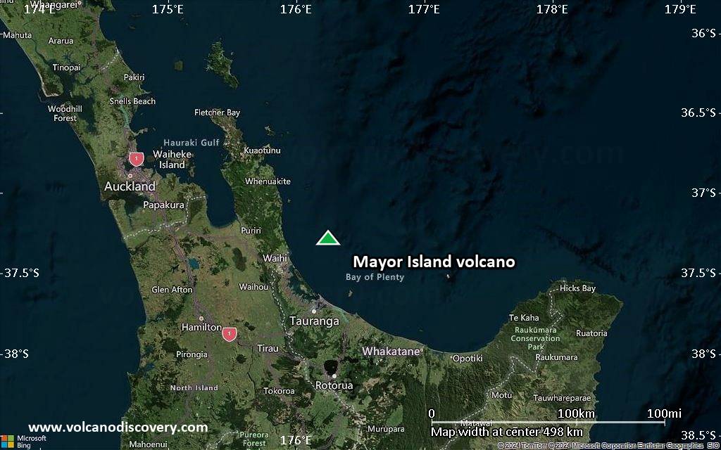 Satellite/aerial-type map of Mayor Island volcano (local scale large)
