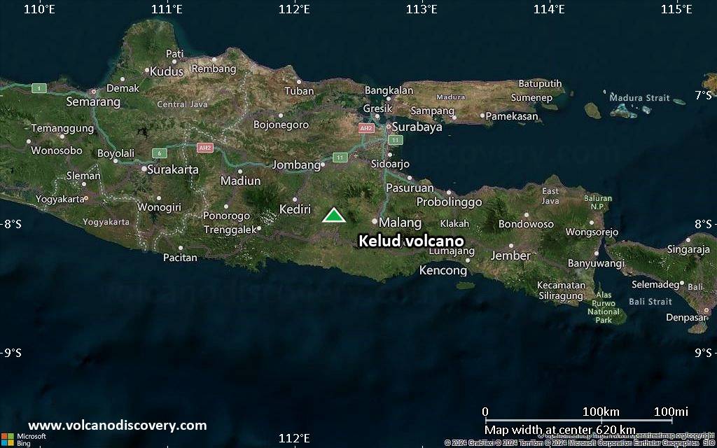 Satellite/aerial-type map of Kelud volcano (local scale large)