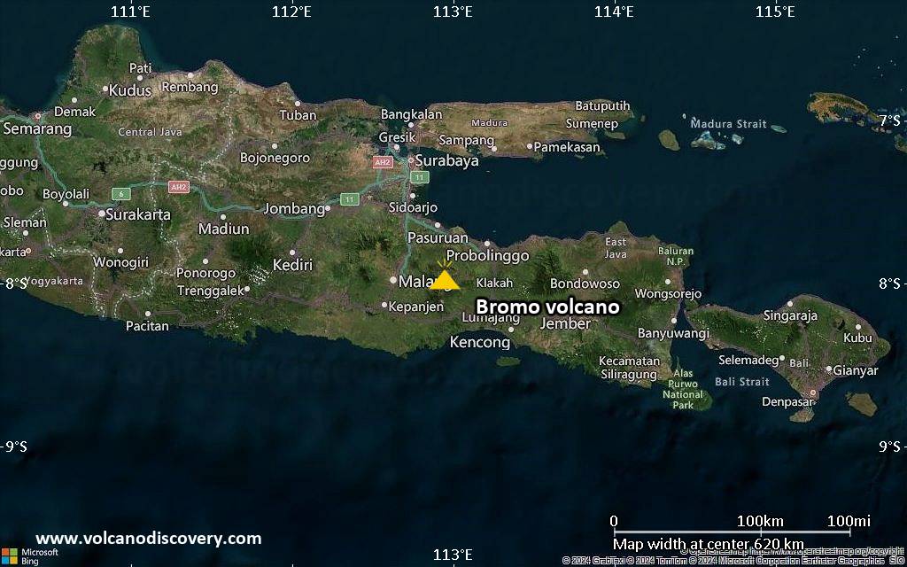 Satellite/aerial-type map of Bromo volcano (local scale large)