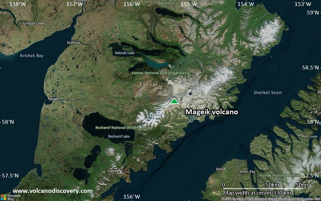 Satellite/aerial-type map of Mageik volcano (local scale large)