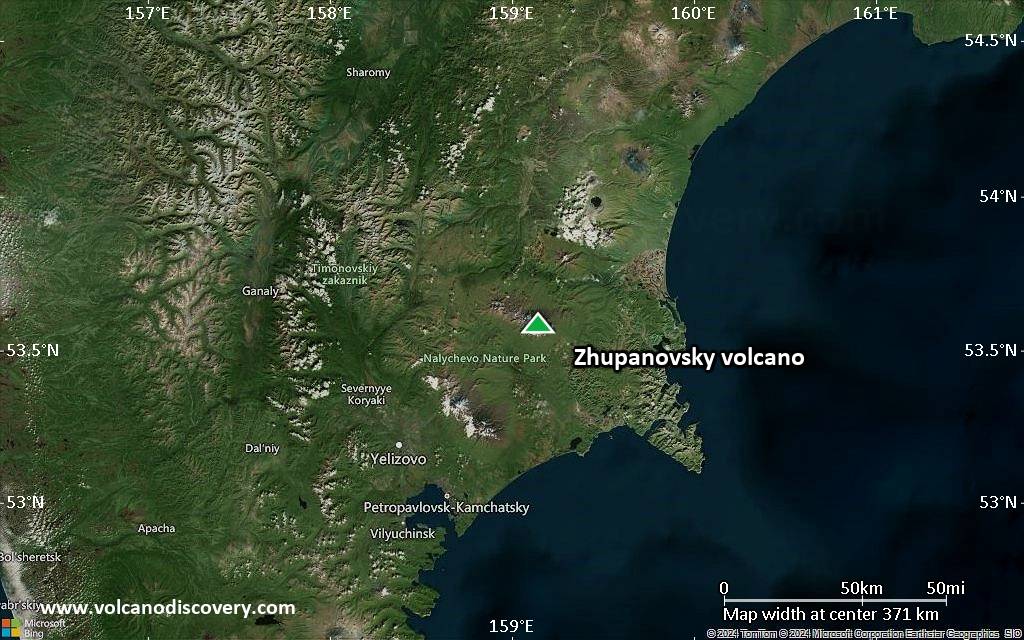 Satellite/aerial-type map of Zhupanovsky volcano (local scale large)