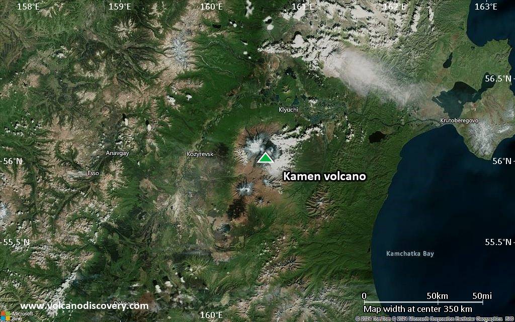Satellite/aerial-type map of Kamen volcano (local scale large)