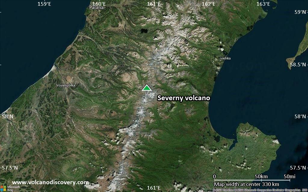 Satellite/aerial-type map of Severny volcano (local scale large)