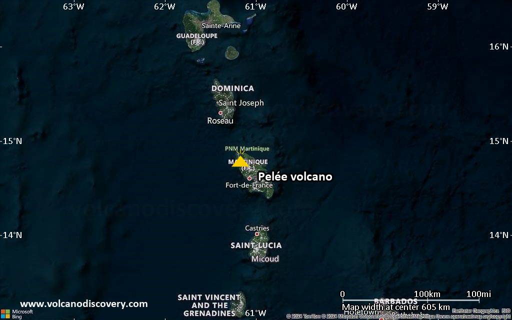 Satellite/aerial-type map of Pelée volcano (local scale large)